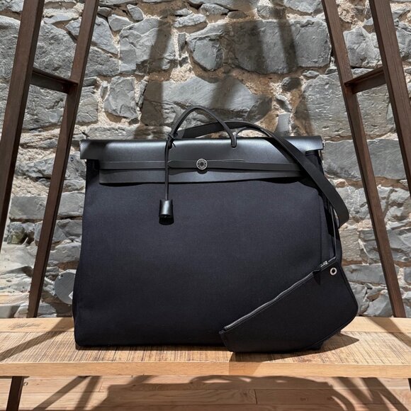 Hermès 2020 Black Vache Hunter Toile Officier Herbag Zip 52 Bag - Picture 1 of 16